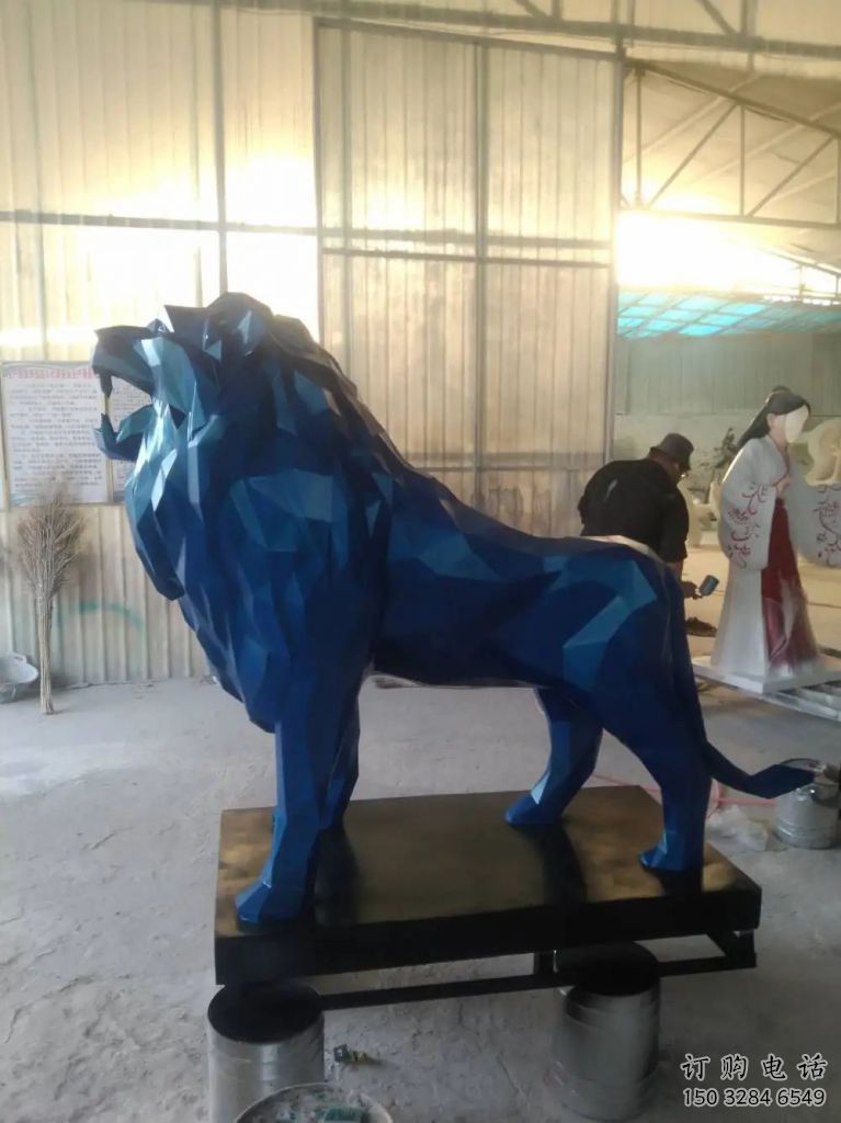 獅子雕塑 電鍍動(dòng)物 雄獅不銹鋼電鍍雕塑