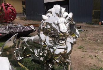 玄關雄獅雕塑廠家 現(xiàn)代創(chuàng)意擺件 風景區(qū)鏡面雄獅雕塑