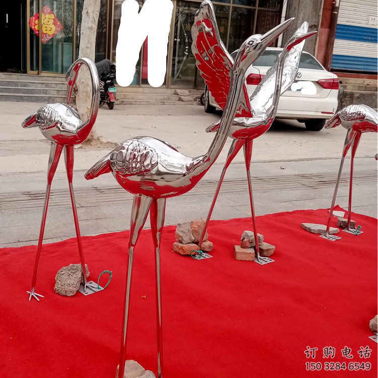 住宅小區(qū)白鶴雕塑廠家 現(xiàn)代廣場(chǎng)小品 公園鏡面白鶴雕塑