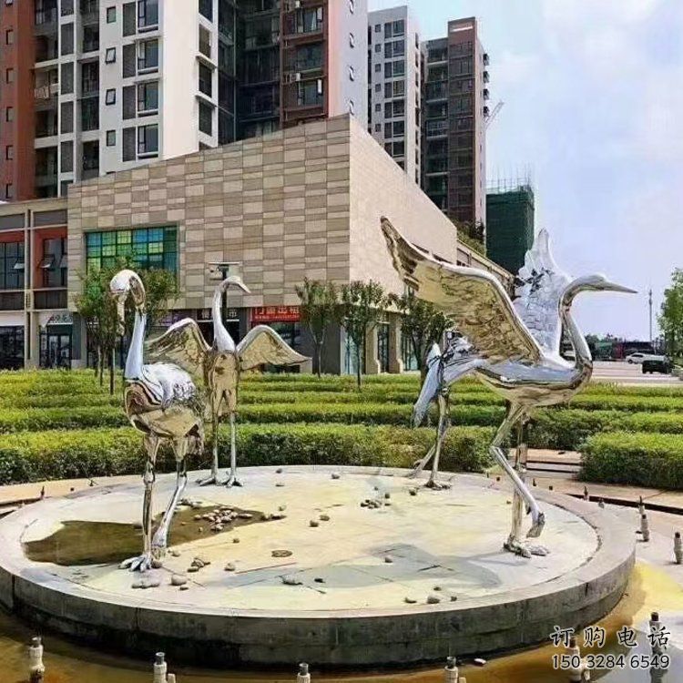 游樂場(chǎng)白鶴雕塑廠家 戶外賓館擺件 住宅小區(qū)鏡面白鶴雕塑