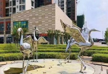 游樂(lè)場(chǎng)白鶴雕塑廠家 戶外賓館擺件 住宅小區(qū)鏡面白鶴雕塑