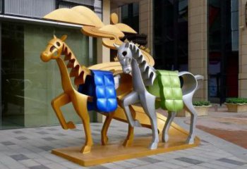 大門(mén)口跑馬雕塑廠家 歐式賓館擺件 抽象仿古跑馬雕塑