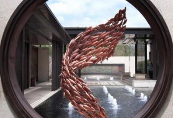幾何魚(yú)群雕塑廠家 中式戶外擺件 現(xiàn)代切面魚(yú)群雕塑