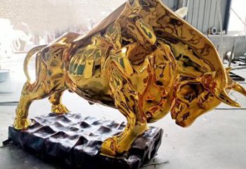 游樂場(chǎng)金牛雕塑廠家 現(xiàn)代電鍍擺件 公園廣場(chǎng)金牛雕塑
