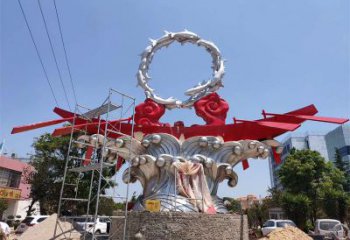 歐式波浪雕塑廠(chǎng)家 抽象公園擺件 現(xiàn)代不銹鋼波浪雕塑生產(chǎn)