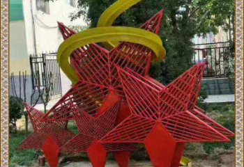 部隊(duì)五角星雕塑廠家 鏤空小品 噴漆不銹鋼五角星雕塑