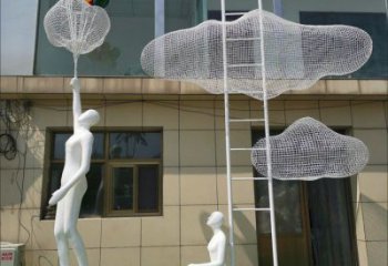 商業(yè)街云梯雕塑廠家 現代擺件 鏤空不銹鋼云梯雕塑生產