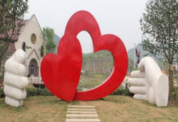 鏤空心心相印雕塑廠家 園林公園廣場(chǎng)擺件