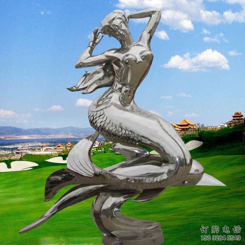 游樂場(chǎng)美人魚雕塑廠家 現(xiàn)代擺件 鏡面不銹鋼美人魚雕塑廠