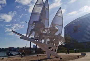 抽象沖浪雕塑廠家  公園廣場(chǎng)小品  鏤空不銹鋼沖浪雕塑廠