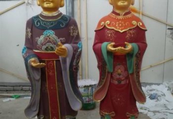 大型金童玉女雕塑廠(chǎng)家 鑄造小品  彩繪金童玉女雕塑