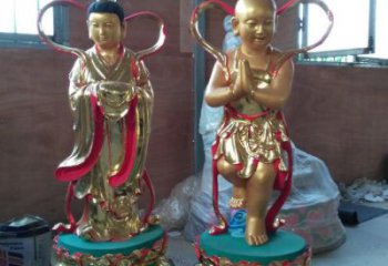 現(xiàn)代金童玉女雕塑廠(chǎng)家 大型擺件  彩繪金童玉女雕塑小品