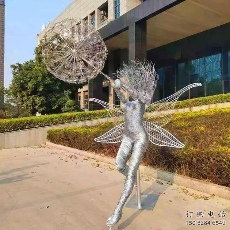 戶外鏤空燈光天使雕塑小品