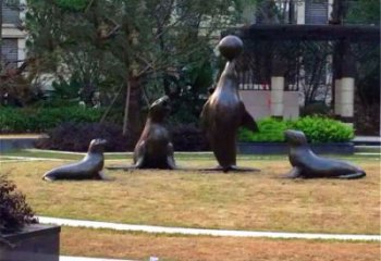 大型海豹雕塑制作 商業(yè)街廣場(chǎng)雕塑 古銅色擺件