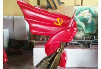 售樓部紅旗雕塑廠家，烤漆發(fā)光雕塑，烤漆題材