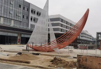 室內(nèi)帆船雕塑生產(chǎn)廠家，拉絲景觀雕塑，抽象效果