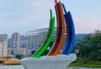 小區(qū)帆船雕塑廠家，拉絲景觀雕塑，抽象效果