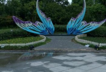 戶外大型翅膀雕塑廠家，拉絲景觀雕塑，抽象效果