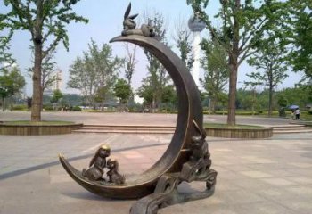 街道月亮雕塑制造商，鍛造景觀雕塑，古銅效果