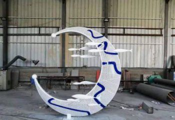 青花瓷月亮雕塑廠家，鐵藝文化雕塑，鑄造制作