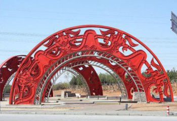 拱門雕塑生產(chǎn)，鏤空烤漆工藝，不銹鋼拱門雕塑廠家