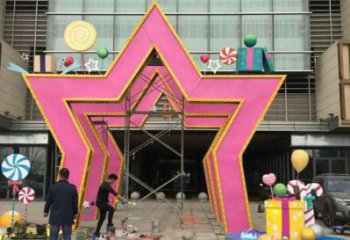 五角星門頭雕塑，烤漆工藝，不銹鋼烤漆門頭雕塑