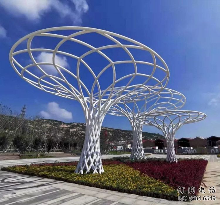 魚簍廊架雕塑，鏤空結(jié)構(gòu)，不銹鋼管廊架雕塑