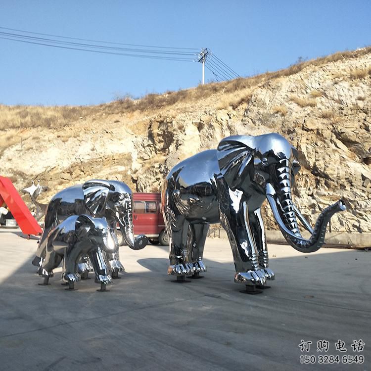 鏡面大象雕塑廠家，動物景觀雕塑，不銹鋼動物雕塑供應(yīng)