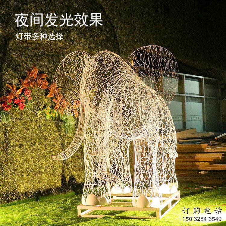 燈光大象雕塑定制，小區(qū)雕塑，鏤空大象雕塑提供