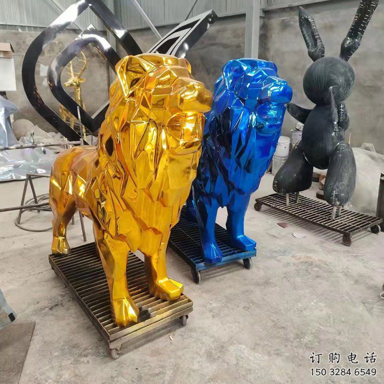 電鍍獅子雕塑精選，美陳雕塑，鍛造不銹鋼獅子雕塑通用