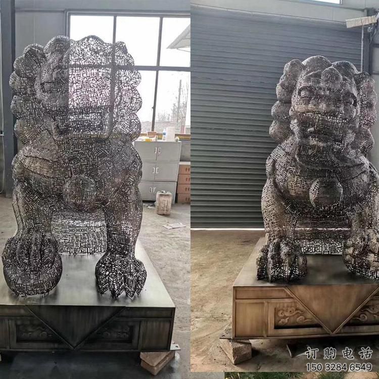 透雕獅子雕塑常用，鏤空概念，不銹鋼獅子雕塑展品