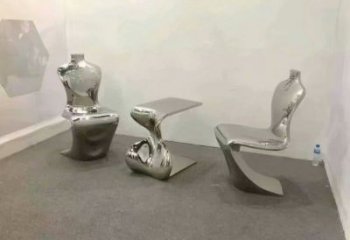幾何坐凳雕塑，鏡面工藝，不銹鋼坐凳雕塑廠家