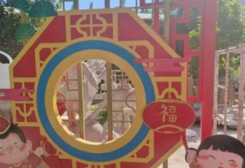 福娃景墻雕塑，鏤空烤漆效果，喜慶歡樂元素