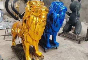 電鍍獅子雕塑精選，美陳雕塑，鍛造不銹鋼獅子雕塑通用