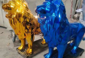 景觀獅子雕塑供應(yīng)，花園小品，酒店不銹鋼獅子雕塑展品