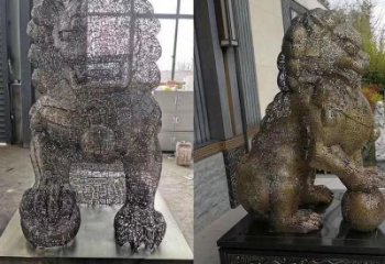 編織獅子雕塑定價(jià)，透雕動(dòng)物雕塑，鏤空不銹鋼獅子雕塑