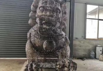 抽象獅子雕塑展品，鏤空工藝雕塑，不銹鋼獅子雕塑制作
