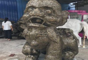 公共獅子雕塑訂做，城市裝飾，不銹鋼鏤空獅子雕塑