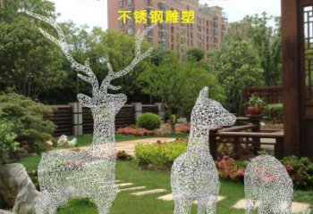 抽象梅花鹿雕塑展品，小區(qū)雕塑，鏤空梅花鹿雕塑制作