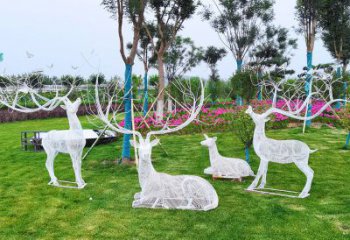 金屬小鹿雕塑制作，陸地?cái)[件，鏤空小鹿雕塑制造商