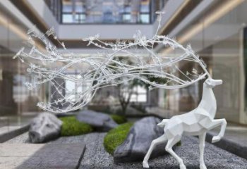 梅花鹿雕塑選用，美陳雕塑，幾何梅花鹿雕塑展示