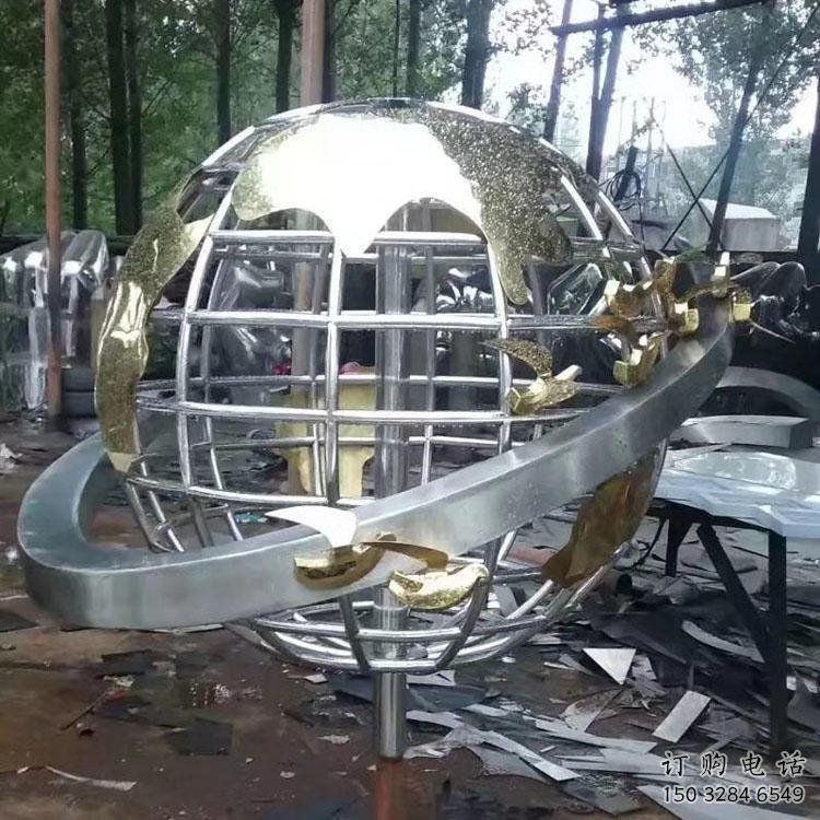 地球儀雕塑展品，彩鋼制作，鏡面地球儀雕塑廠家精品