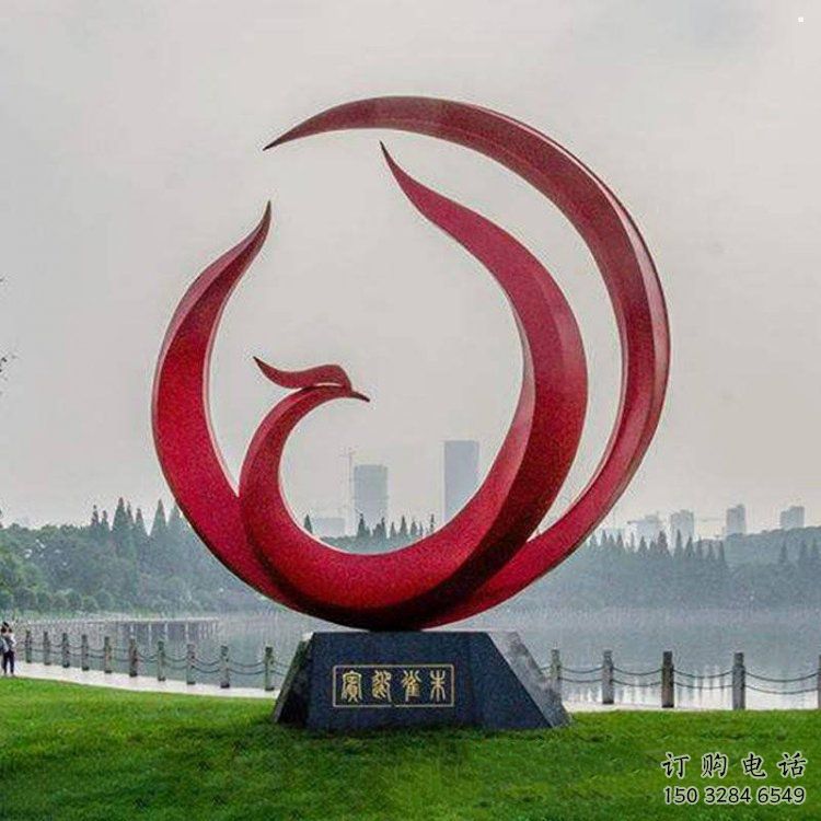 鳳凰雕塑供求，村標(biāo)概念，不銹鋼圓環(huán)鳳凰雕塑制作廠家