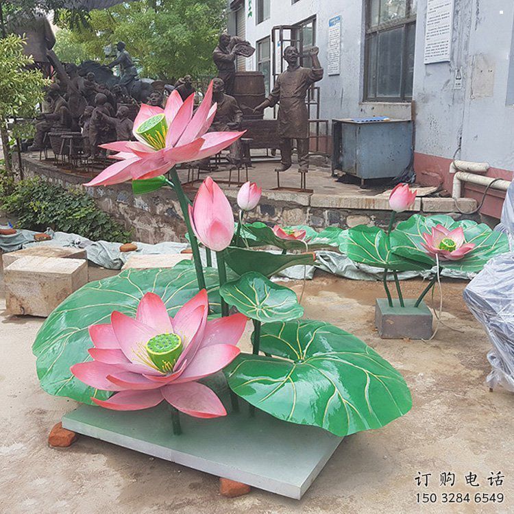 園林荷花雕塑標準，彩鋼制作，景觀荷花雕塑優(yōu)價