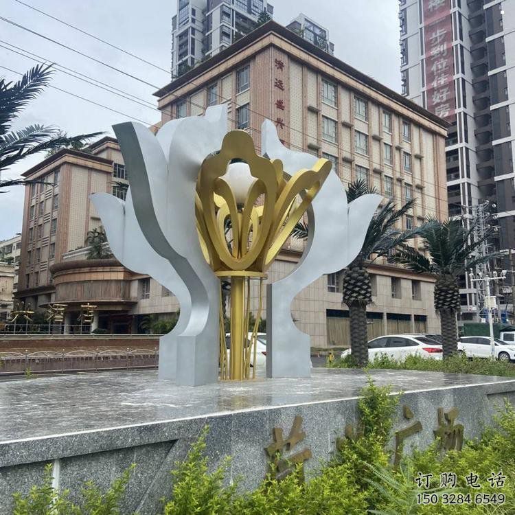 抽象荷花雕塑展品，小區(qū)雕塑，不銹鋼荷花雕塑制作廠(chǎng)家