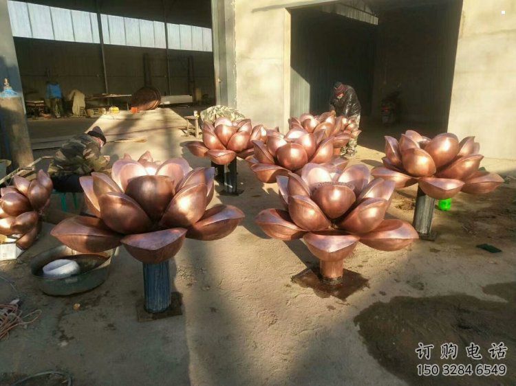 銅水蓮花雕塑鑄造訂做，景觀概念，大型水蓮花銅雕塑