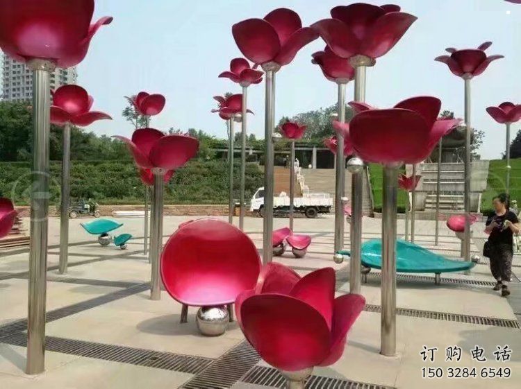花朵雕塑定做，多彩藝術(shù)，郁金香花朵雕塑廠家選用