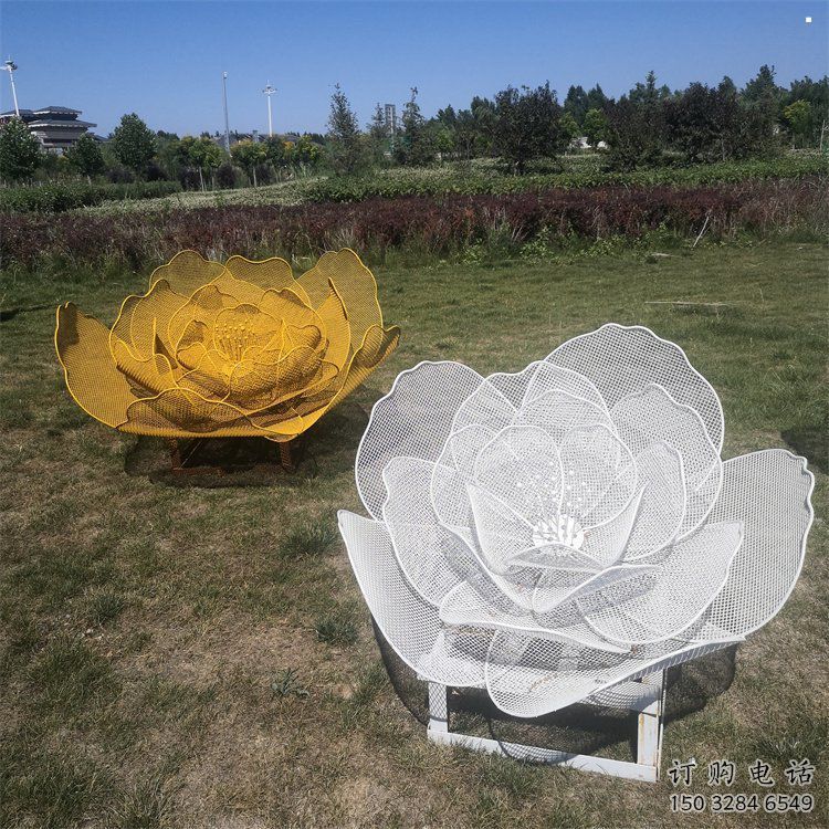牡丹花雕塑提供，白鋼構(gòu)件，鏤空牡丹花雕塑生產(chǎn)廠家