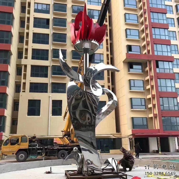 石榴花雕塑點(diǎn)擊，景觀雕塑，不銹鋼石榴花雕塑廠家