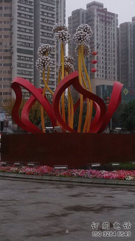 鏤空梧桐花雕塑制造商，景觀雕塑，梧桐花雕塑供給